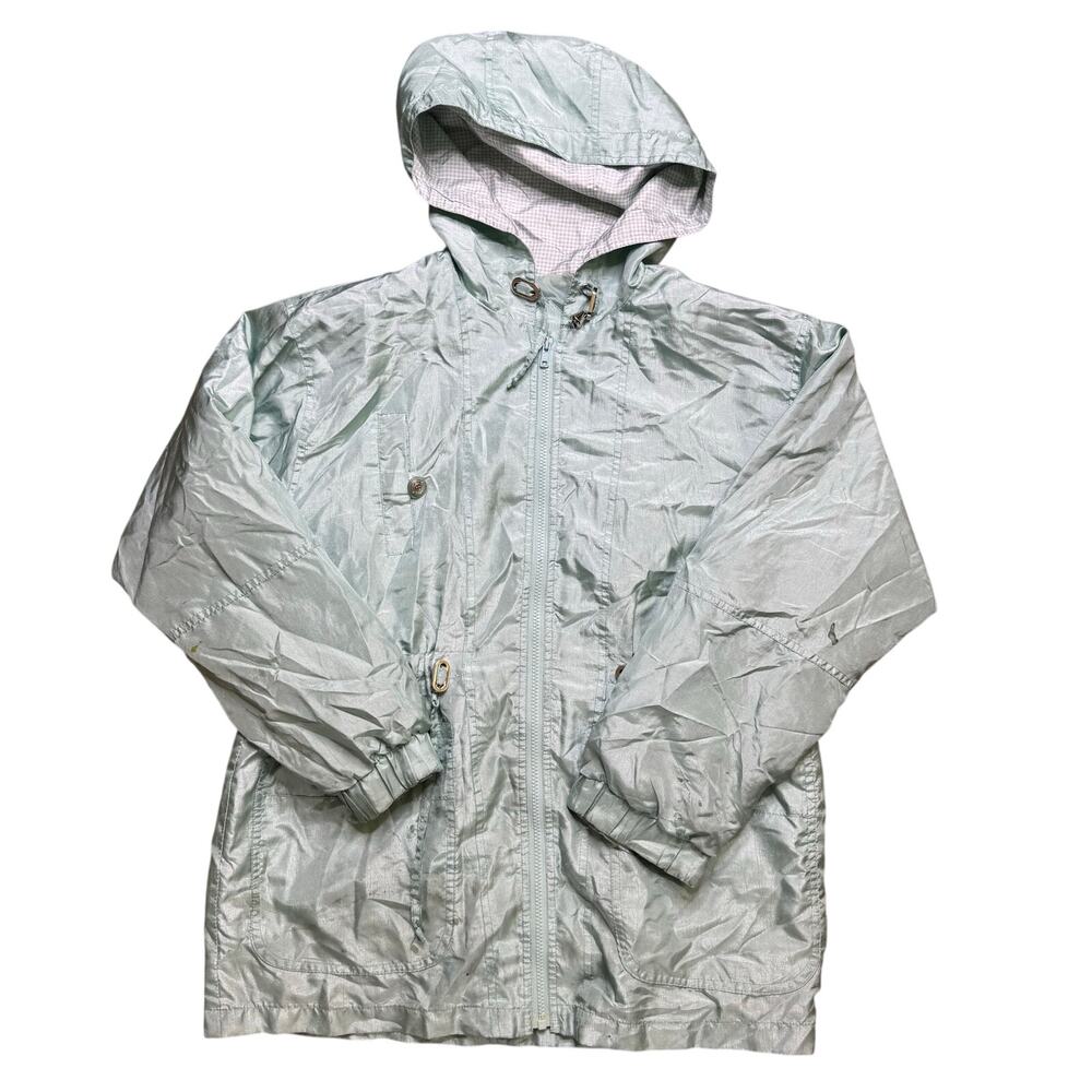 OUT BROOK VINTAGE PADDED WINDBREAKER ZIP JACKET HOODIE RAIN L LARGE TEAL